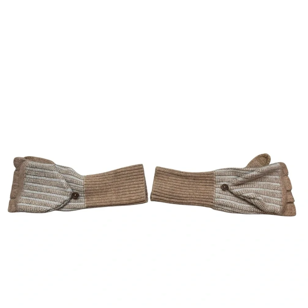 Ladies Tan and Ivory Knit Fingerless Mittens One‎ Size